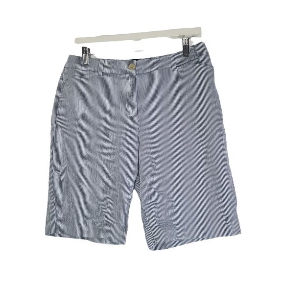 TALBOTS Womens The Perfect Short SZ 6 Seersucker Striped Bermuda Nautical Cotton - Picture 1 of 7